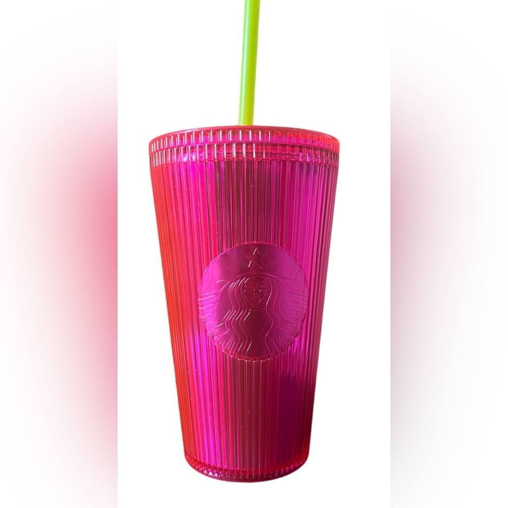 Nwt Starbucks pleated magenta cold cup tumbler with lid & straw 16 oz